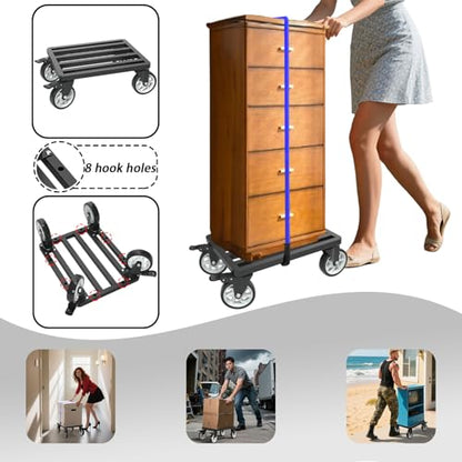 Heavy-Duty Stainless Steel Furniture Dolly, 18'' x 14'' Furniture Mover with 1200LB Capacity, 5'' Swivel Casters & Tie-Down Straps for Secure Transport - size: 18"L x 14"W Dolly