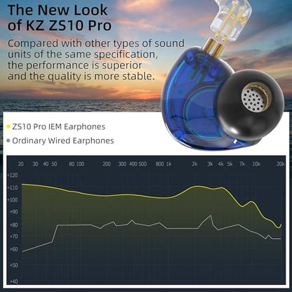 KZ ZS10 Pro Noise Cancelling Monitor Headphones, 4BA+1DD in-Ear HiFi Metal Earphones with Stainless Steel Faceplate, HiFi Gaming Earbuds IEM Earphones, 2 Pin Detachable Cable (Blue,Without Mic) - color: Blue, size: without Mic