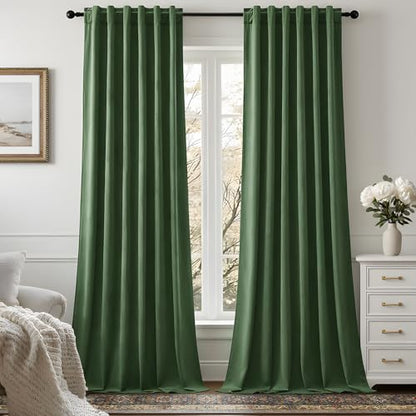 Olive Green Blackout Velvet Curtains 84 Inches for Bedroom Drapes Back Tab | Soundproof, Thermal Insulated, Super Soft Luxury Velvet, Living Room, Room Darkening, Rod Pocket, 52W x 84L, 2 Panels - color: Olive Green, size: 52"W x 84"L (Pack of 2)