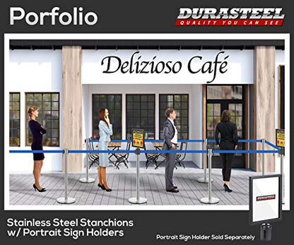DuraSteel Crowd Control Barriers Line Dividers - Silver Stanchion Stainless Steel Posts with 6.5ft Blue Retractable Belt Ropes - for Store Queues, Airport Lines, Event Entries - 2 Set/Pack - color: Blue Belt, style: Silver Stanchion 2 Pieces Set