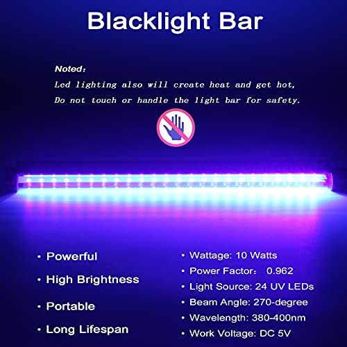 Led Black Light Bar, 10W 1ft USB UV Blacklight Tube, Glow in The Dark Party Supplies for Halloween Decorations, Room, Body Paint, Poster, Urine Detection, 2 Pack - style: Traditional