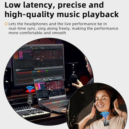 Wireless in Ear Monitor System 2.4G in-Ear Monitoring, Wireless IEM System with Transmitter Clip on Receiver Automatic Pairing in-Ear Monitoring forLive Performance Studio,Guitar,DJ