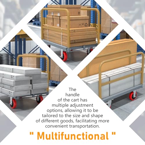 Steel Drywall Cart, 36 x 24 Inch Heavy Duty Flatbed Panel Cart Dolly with 6 Inch Swivel Caster, Platform Trucks 2000LBS Capacity, Lumber Mattress Transporting Heavy Loads with 3 Side Handrails - size: 3 Side Handrails
