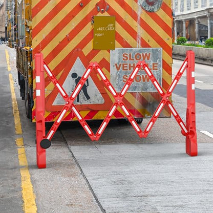 RELIANCER Expandable 7.41ft Safety Barricade,Retractable Security Barrier Water Filled Weighted Base,Adjustable Traffic Barricades,Outdoor Crowd Control Barriers,Driveway Isolation Gate,Garden Fence - color: Red