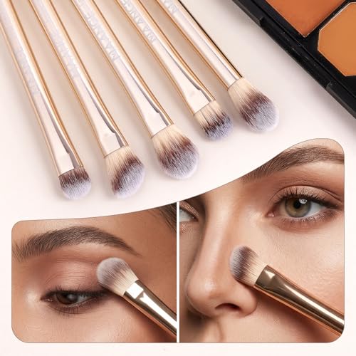 MAANGE 13 PCS Makeup Brushes Professional Make Up Brushes Premium Synthetic Powder Concealers Brushes Travel Makeup Brush Set with Case (Champagne) - color: Champagne