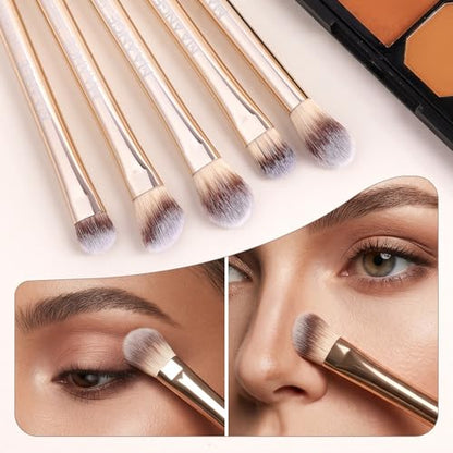 MAANGE 13 PCS Makeup Brushes Professional Make Up Brushes Premium Synthetic Powder Concealers Brushes Travel Makeup Brush Set with Case (Champagne) - color: Champagne