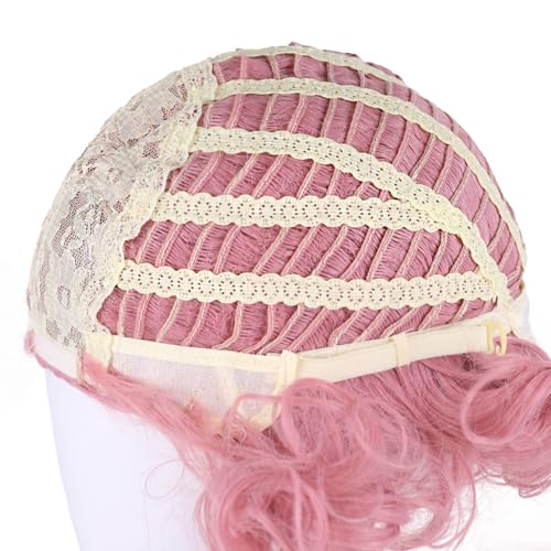 Short Curly Pink Wigs for Women Pastel Retro Hairstyles Lolita Cosplay - color: Pink