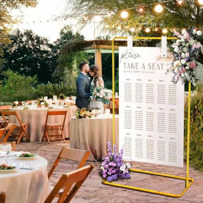 Wedding Sign Holder with 3 Pairs of Leather Straps & 6 Ribbons, Adjustable Height 50"/68" Heavy Duty Easel Stand for Display, Portable Wedding Welcome Sign Stand with Carrying Bag & Digital Templates (Gold)