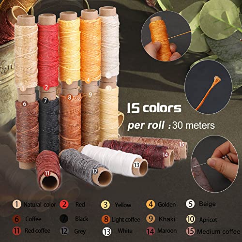 BUTUZE Leather Working Tools, Practical Leather Craft Kit with Waxed Thread Groover Awl Stitching Punch Hole for Leathercraft Beginner or Adults Gifts - size: 66 Pcs