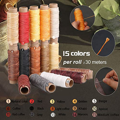 BUTUZE Leather Working Tools, Practical Leather Craft Kit with Waxed Thread Groover Awl Stitching Punch Hole for Leathercraft Beginner or Adults Gifts - size: 66 Pcs