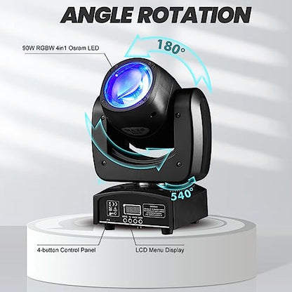 90W LED Moving Head DJ Lights Mini Beam Stage Lights Super Bright Spot RGBW 4IN1 DMX 512 13CH Sound-Activated for Wedding DJ Party Stage Lighting (90W, 1) - style: 90W