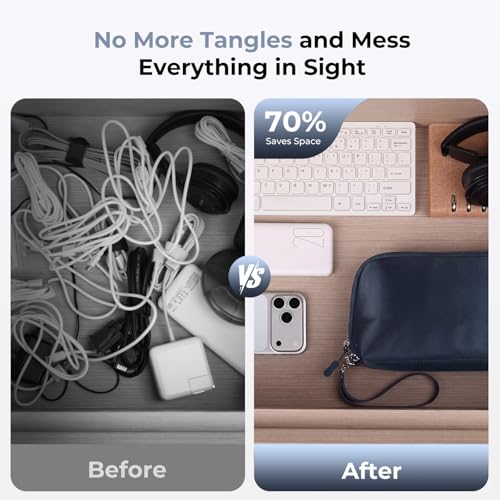 FYY Travel Cable Organizer - 8 Compartments, Lightweight, Water Repellent - color: Navy, size: (L) 9.6"× 5.5"× 3.7"