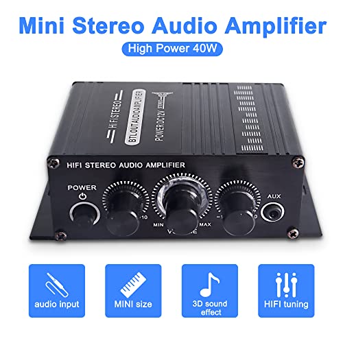 XMSJSIY 12V HiFi Stereo Audio Amplifier for Car 2 Channel HiFi Bass Audio | Subwoofer Amp for Cars CD DVD MP3 Player Speakers