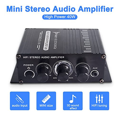 XMSJSIY 12V HiFi Stereo Audio Amplifier for Car 2 Channel HiFi Bass Audio | Subwoofer Amp for Cars CD DVD MP3 Player Speakers