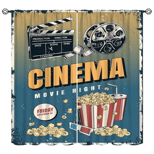 70s Movie Theater Curtains Vintage Film Movie Poster 90s Vintage Blackout Window Treatment for Home Theater Living Room Bedroom Cafe Decor Window Drapes 42" W X 45" L - color: Style-11, size: 20.5"W x 44.5"L (Pack of 2)