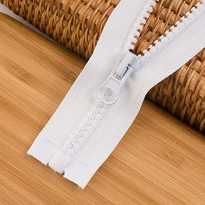 4 Pcs 24 Inch #5 Separating Jacket Zippers Plastic Molded Zippers Raincoat Coat Zippers Tailor DIY Sewing Tools for Clothes Garment Bags White