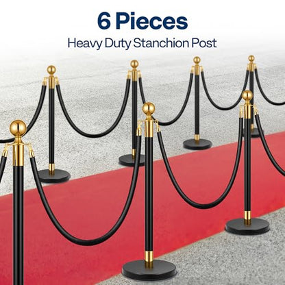 VIVOHOME Black Stanchions and Velvet Ropes, 5 Feet Ropes and 39 Inch Posts | 6PCS Iron Post with Water-Fillable Leakproof Base, Easy Tool-Free Assembly, Red Carpet Poles for Wedding, Prom & VIP Events - color: Black and Golden