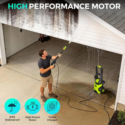 Electric Pressure Washer 5000 PSI 2.5 GPM, Bothlin Portable Power Washer with 4 Quick-Connect Nozzles, Soap Tank & Foam Cannon, High Power Water Pressure Washer for Car, Driveway, Patio, Home Cleaning - color: Black and industrial green