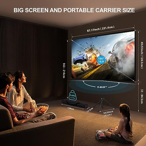 Projector Screen with Stand, 100 Inch Outdoor Projection Screen 16:9 and Tripod Stand, Portable Projector Screen, 1.2 Gain, Lightweight and Compact, Easy Setup, Idea for Home Cinema, Backyard Party. - size: 100 inch