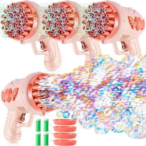 4 Pack Wedding Bubble Guns 32 Holes with Light, Bottles Solution, Romantic Bubble Maker for Outdoor Ceremony, Wedding Party Favors, Photo Props, Reception Entertainment (Pink) - color: Pink
