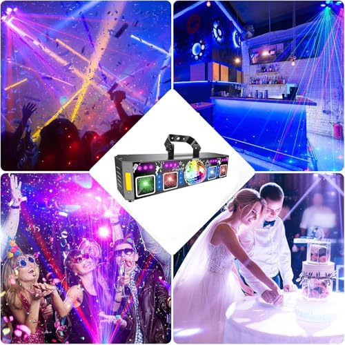 DJ Lights for Parties, Pro 7 in 1 DMX & Sound Activated DJ Lights Show Machine with Disco Ball Light, UV Black Lights - Sound Activated LED Lighting for Home, Karaoke, Birthday and DJ Events World Cup - color: 4 Head