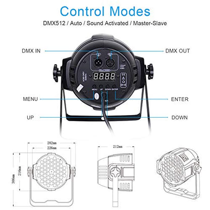 Betopper DJ Lights, 54 x 3W RGB LED Stage Par Lights, DMX/Sound(LPC007, 1P) | Auto/Sound/DMX512/Master,Lighting range 6~10M,optical angle 26°,Built-in cooling fan,for Church,Concert,Wedding,Party,Bar