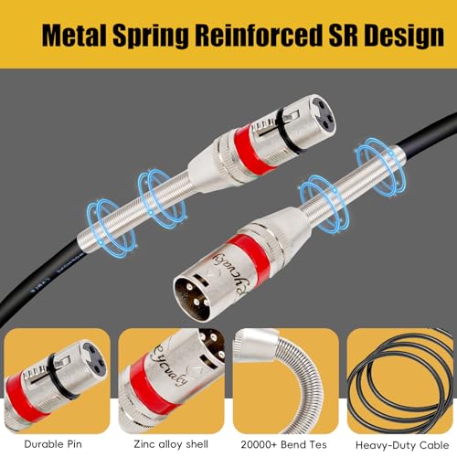 XLR Cables 15FT 2 Pack, Heavy Duty Oxygen-Free Copper 3-Pin Balanced Shielded XLR Male to Female Microphone Cable for Recording Studio Speaker, PA Systems, Audio Mixer and More - size: 15 Feet, style: 2-pack