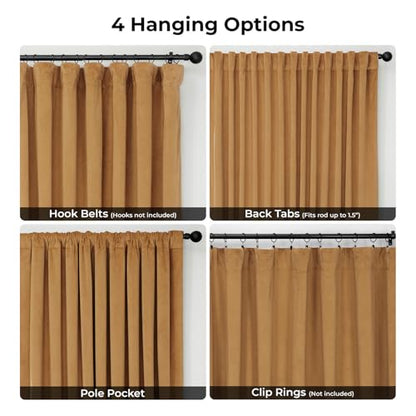 HPD Half Price Drapes Extra Wide Signature Blackout Velvet Curtains 84 Inch Long 1 Panel, 4-Pass Hotel Blackout Lined Window Curtains Thermal Blackout Curtains for Bedroom 100W x 84L, Amber Gold - color: Amber Gold, size: 100"W x 84"L (Pack of 1)