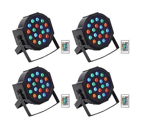 Rockville Battery PAR 50 Rechargeable LED DMX DJ Club Wash Up-Light, 4-Pack | Wireless Remote, 8-10 Hour Battery, 18x1W RGB LED, 7 DMX Ch, Sound Activated, 25 Degree Beam, Fan Cooled, Black