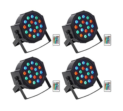 Rockville Battery PAR 50 Rechargeable LED DMX DJ Club Wash Up-Light, 4-Pack | Wireless Remote, 8-10 Hour Battery, 18x1W RGB LED, 7 DMX Ch, Sound Activated, 25 Degree Beam, Fan Cooled, Black