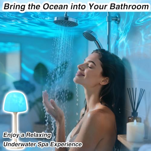 Shower Lamp Ocean Wave Projector Light - 2400mAh Battery Powered Water Ripple Projector Light Rechargeable Water Effect Shower Lights Waterproof for Bathroom Bedroom - style: Smooth Dome