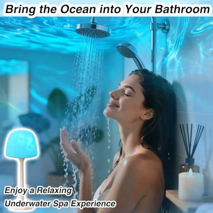 Shower Lamp Ocean Wave Projector Light - 2400mAh Battery Powered Water Ripple Projector Light Rechargeable Water Effect Shower Lights Waterproof for Bathroom Bedroom - style: Smooth Dome