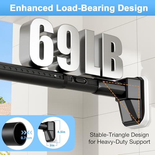 Extra Long Tension Curtain Rod, Black, 41-67 Inch (4-5.6ft), Tension Rod - color: Black, size: 41-67inches