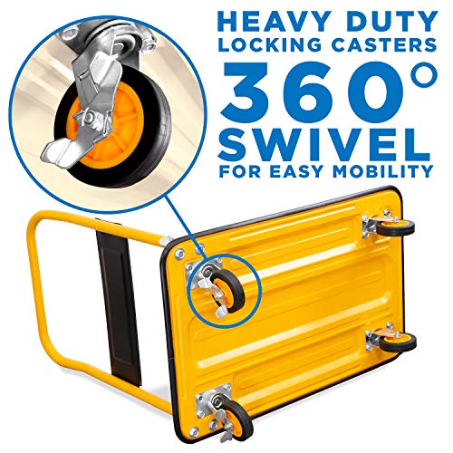 Mount-It! Heavy Duty Folding Hand Truck Dolly Platform Truck, 660 lb Flatbed Cart with Wheels, Foldable Platform Cart with 360° Swivel Casters, Push Cart for Moving Boxes & Furniture (MI-921) - size: 660 Lbs Fixed