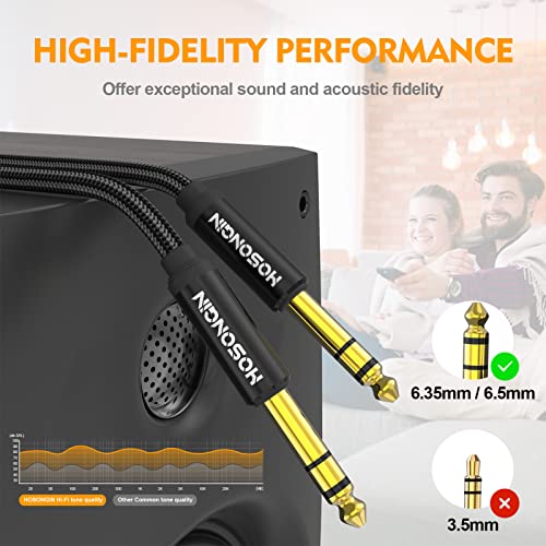 HOSONGIN 1/4 Inch TRS Instrument Cable 15ft 2-Pack [Nylon Braided Shielded], 1/4 Inch to 1/4 inch TRS Male to Male Plug Stereo Audio Cord, Quarter Inch 6.35mm Balanced Interconnect Line - 15 feet - size: 15 Feet, style: 1/4" TRS Cable - 2 Pack