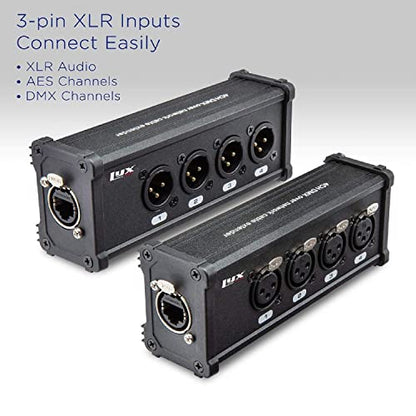 LyxPro 4 Channel 3 Pin Multi Network XLR Cable Breakout M&F to RJ45 Ethercon 15 Feet CAT6 Shielded Ethercon RJ45 for Audio, Sound and Lighting Cable - size: 15FT