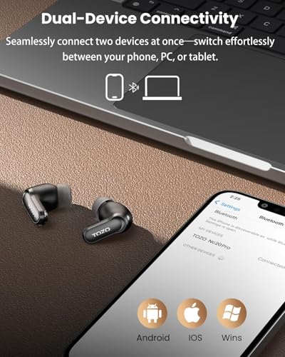 TOZO NC20 Pro Active Noise Cancelling Wireless Earbuds, Smart LCD Screen | LDAC Hi-Res Audio, Stereo Bass, 6 Mics AI Call Ear Buds, 80H Playtime, IPX8 Waterproof, 32 EQ via App Wireless Charging Black - color: Ink Black