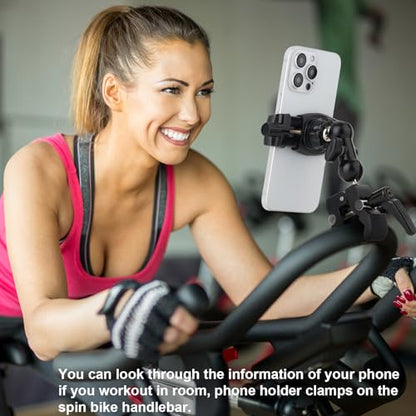 Mippko Phone Holder Clamp Mount for Treadmill/Spin Bike/Baby Stroller/Golf Cart/Music Stand/Microphone Stand/Handlebar,Compatible with 3.5~7.5" iPhone/Smartphone,360°Adjustable Aluminum Alloy Mount - style: Phone Holder