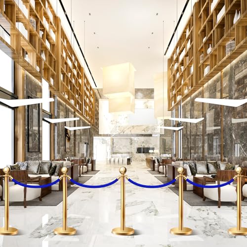 Fumete 6 Pieces Velvet Stanchion Rope Bulk 6.5 Feet Crowd Control Barriers Safety Velvet Rope with Polished Gold Hooks for Party Openings, Not Include Stanchion Post(Blue) - color: Blue