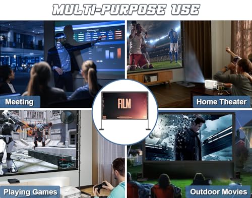 Queension 120 inch Outdoor Projector Screen with Stand, Portable Projector Screen 16:9 HD 4K, Movies Screen with Carry Bag for Outside Backyard, Indoor Wrinkle-Free Screen for Home Theater