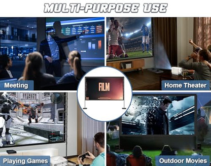 Queension 120 inch Outdoor Projector Screen with Stand, Portable Projector Screen 16:9 HD 4K, Movies Screen with Carry Bag for Outside Backyard, Indoor Wrinkle-Free Screen for Home Theater