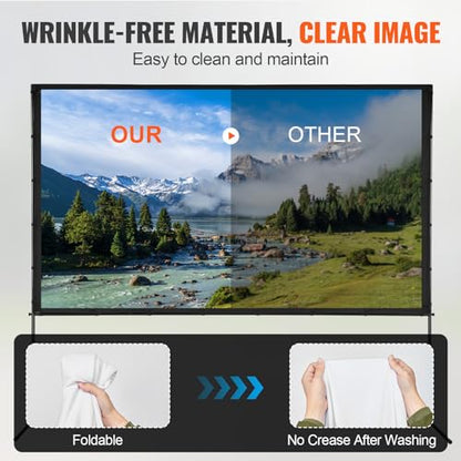VEVOR Projector Screen with Stand, 120 inch 16:9 4K 1080 HD Outdoor Movie Screen with Stand, Wrinkle-Free Projection Screen with Bar Feet and Carry Bag, for Home Theater Cinema Backyard Movie Night
