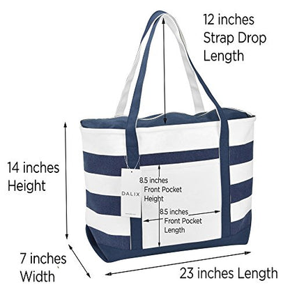 DALIX Premium Beach Bags Striped Navy Blue Zippered Tote Bag Monogrammed A - Z - color: G