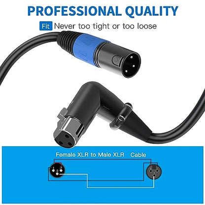 LanSenSu Right Angle XLR to Straight XLR Plug Cable, 90-Degree Female to Straight Male Balanced Cord 3-Pin to 3-Pin, (Right Angle -Female-4FT, 2Pack) - style: Right Angle -Female-4FT