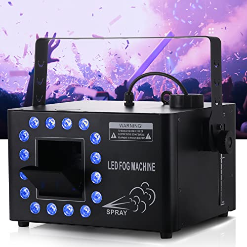 Fog Machine with Lights 1500W Hazer Smoke Machine with 16 LED Lights, 10000cuft/min Fog Output Haze Machine for Party Stage DJ Indoor Outdoor, DMX512/Remote/Buttons Control, 1L/0.26gal Oil Tank - size: 1L/0.26gal Tank with LED Lights