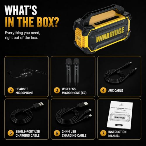 150W Waterproof Portable Bluetooth PA & Karaoke Speaker with Wireless Mics | 2 Handheld Mics + 1 Hands-Free Headset, Rich Bass, TWS Stereo, Up to 6H Playtime for Events, Gatherings & Parties - K400