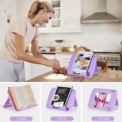 Portable Book Stand Book Holder Book Rest for Kids Reading Hands Free Cookbook Holder Textbook Stands Music Stand Lightweight Waterproof Book Stand Gifts School Supplies (Purple 11.82" *8.26") - color: Purple