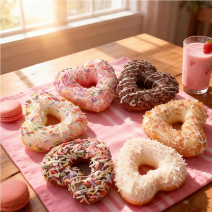 Fake Donuts 6PCS Artificial Doughnut Dessert Heart-Shape Artificial Cake Dessert Fake Cupcake Faux Food Model Realistic Donuts for Decoration Display Photography Props