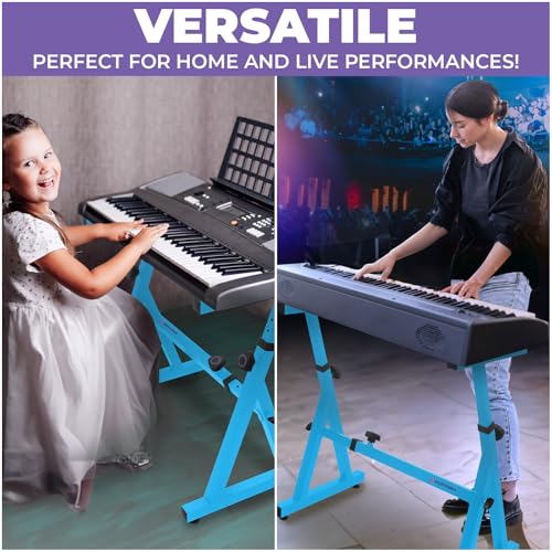 Liquid Stands Piano Keyboard Stand - Z Style Adjustable and Portable Heavy Duty Music Stand for Kids and Adults -Fits 54-88 Key Electric Pianos - Sturdy Musical Keyboard Stand (Light Blue) - color: Light Blue