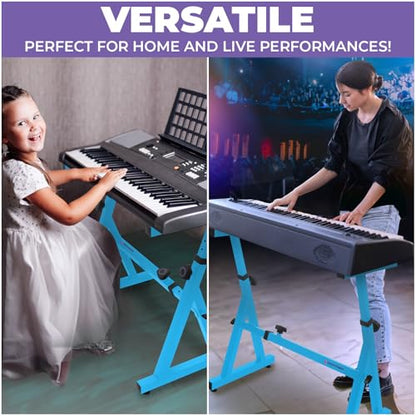 Liquid Stands Piano Keyboard Stand - Z Style Adjustable and Portable Heavy Duty Music Stand for Kids and Adults -Fits 54-88 Key Electric Pianos - Sturdy Musical Keyboard Stand (Light Blue) - color: Light Blue